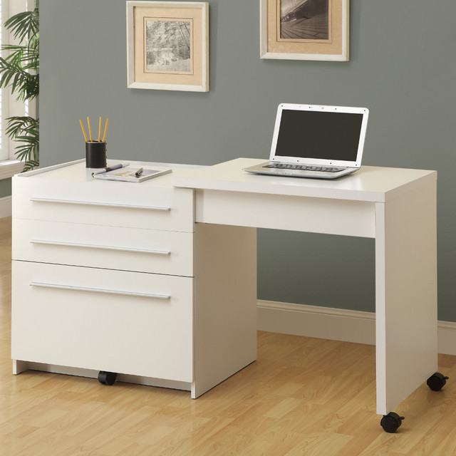White Slide-Out Desk With Storage Drawers