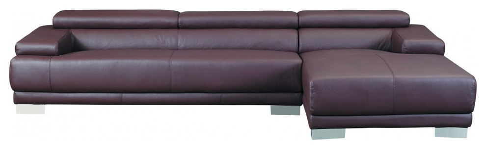Melody Chocolate Leather Sectional Sofa with Right Chaise