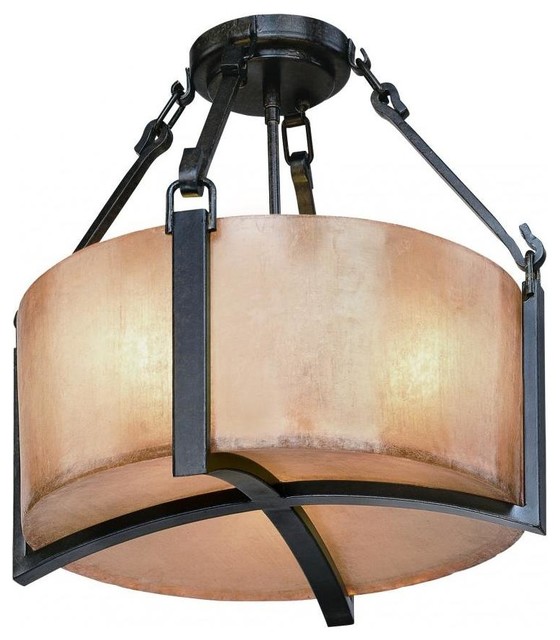 3Light Antique Bronze Drum Shade SemiFlush Mount Transitional