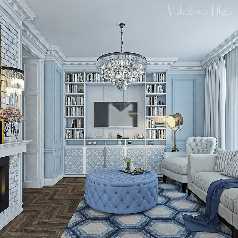 Интерьер  кухни-гостиной  в доме с панорамными  окнами.