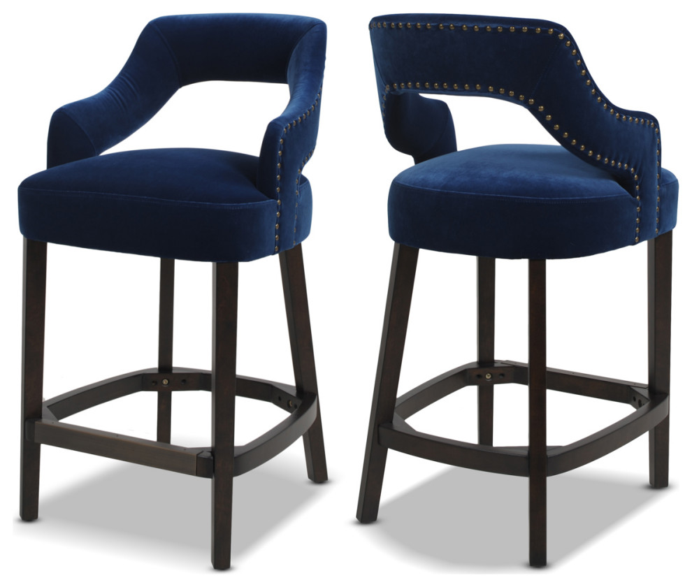 Moderne Art Deco Counter Height Bar Stool, Set of 2 Transitional