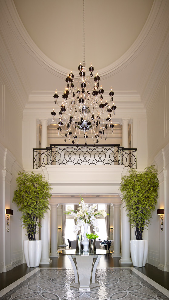 Foyer - large transitional dark wood floor foyer idea in Toronto with white walls