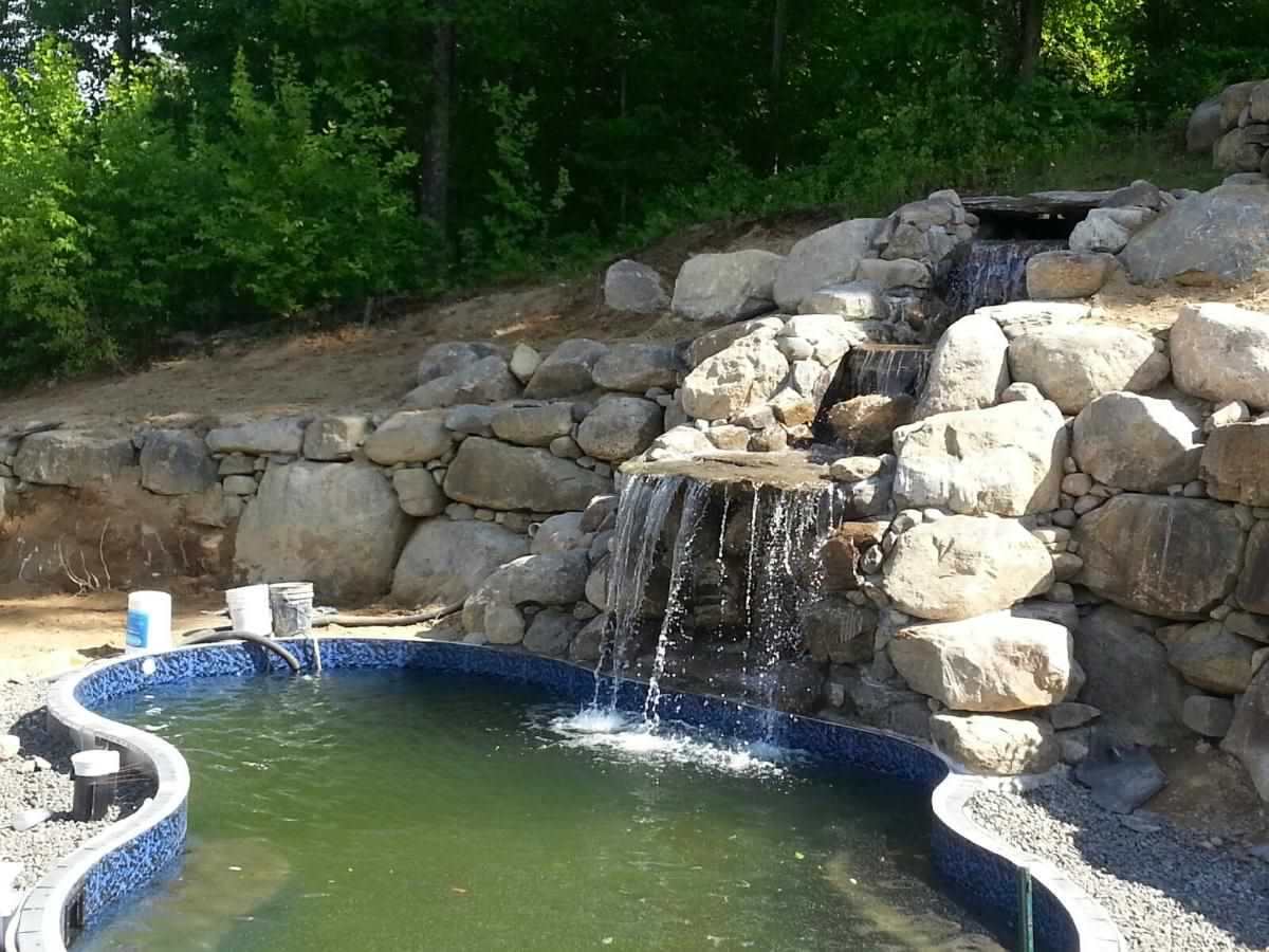 pool with natural bluestone patio natural waterfall and landscape