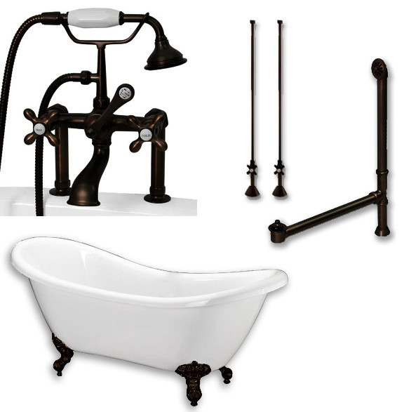 Acrylic Double Ended Clawfoot Bathtub, Oil Rubbed Bronze Package, 68