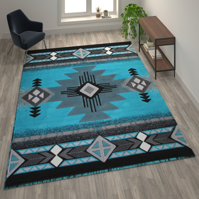 Southwestern 8x10 Rustic Turquoise Area Rug Turquoise Southwestern