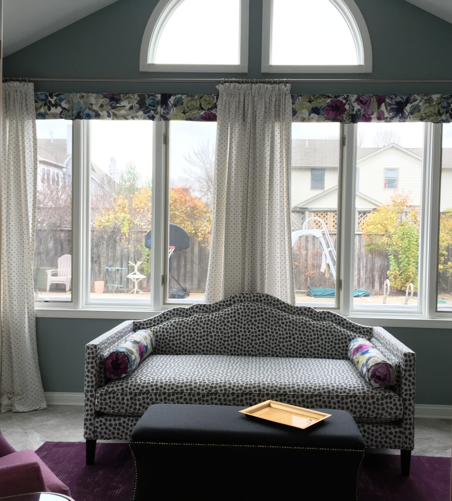 Sunroom - small transitional porcelain tile sunroom idea with a standard ceiling
