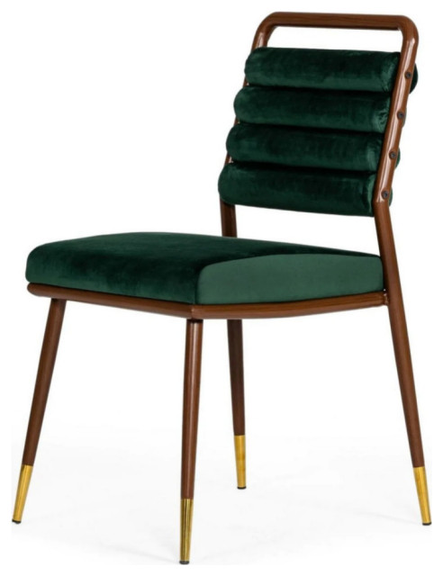 Connor Modern Dark Green and Walnut Steel Dining Chair, Set of 2 ...