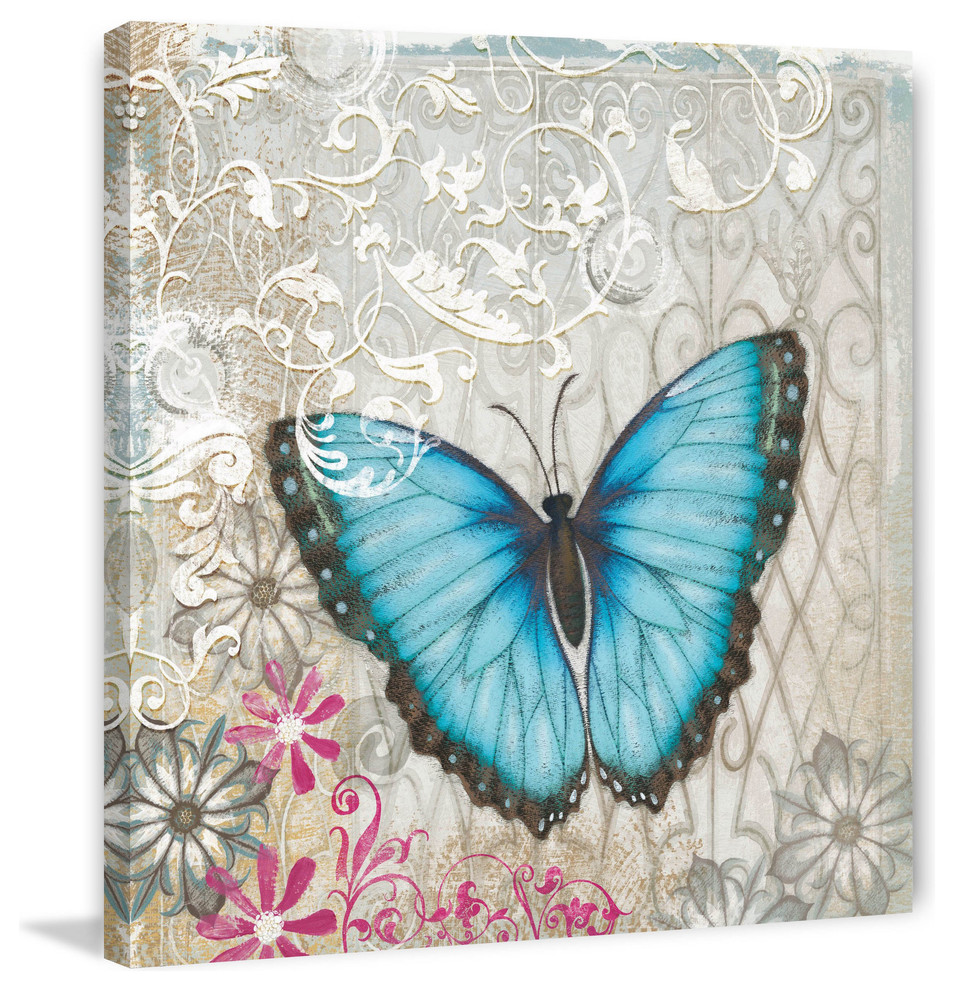"A Light Blue Butterfly" Painting Print on Wrapped Canvas, 18x18