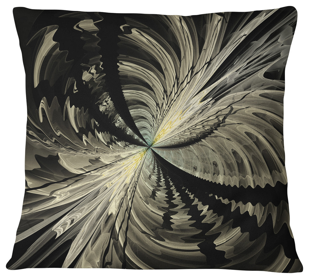 Black and White Fractal Flower Design Floral Throw Pillow, 18"x18"
