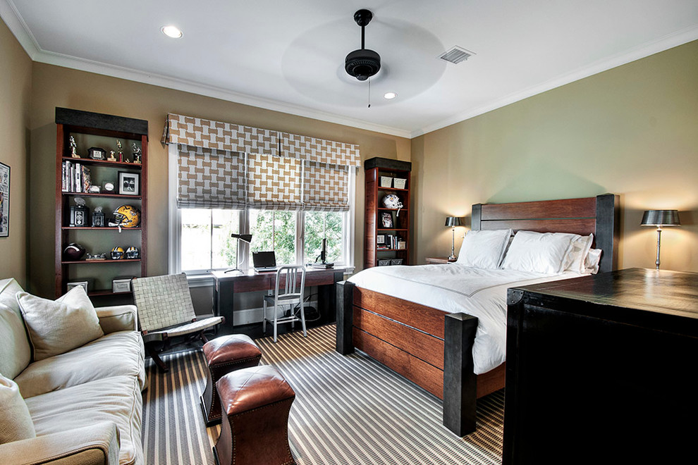Photo of a traditional bedroom in Houston with beige walls.
