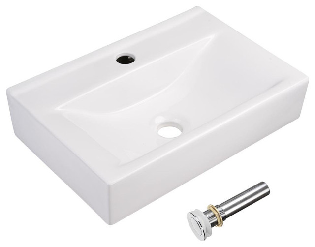 18 Wall Mount Sink Ceramic Sink Washing Basin For Bathroom Lavatory With Drain Contemporary Bathroom Sinks By Yescom Houzz