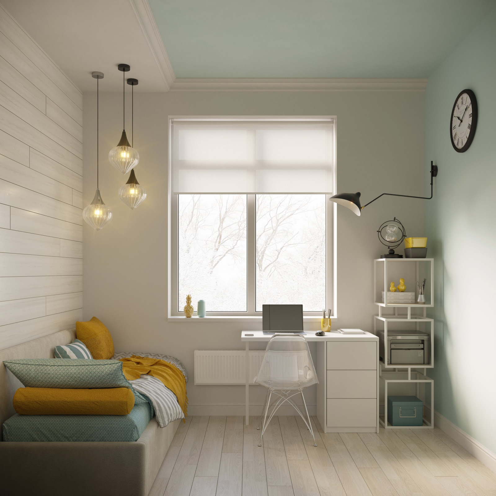 Рабочий стол и кровать с мягким бортом