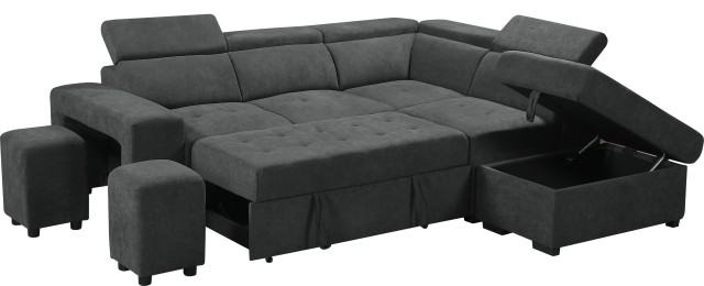 Henrik Gray Sleeper Sectional Sofa With, Sectional Sofa Ottoman Bed