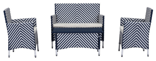 Safavieh Mendoza Outdoor Dining Set, 4-Piece, Navy and White