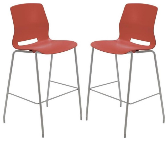 Home Square 30" Plastic Bar Stool in Peri Red Set of 2 Contemporary