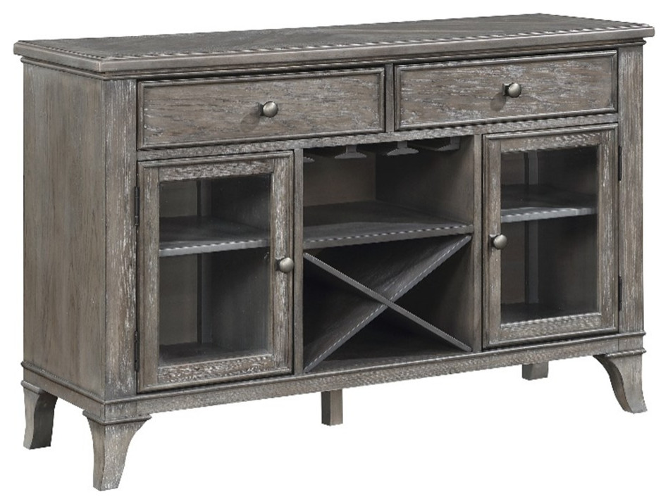 Lexicon Garner Wood Dining Room Server with wine rack in Brown Gray Midcentury Buffets And