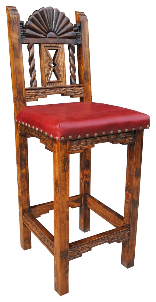 San Juan Southwestern Stool, Leather Southwestern Bar Stools And