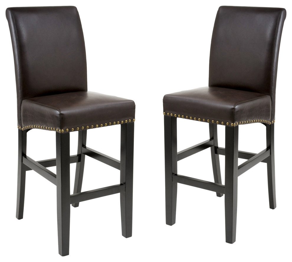 Counter Height Stools Set of 2 Dark Brown Transitional Bar Stools