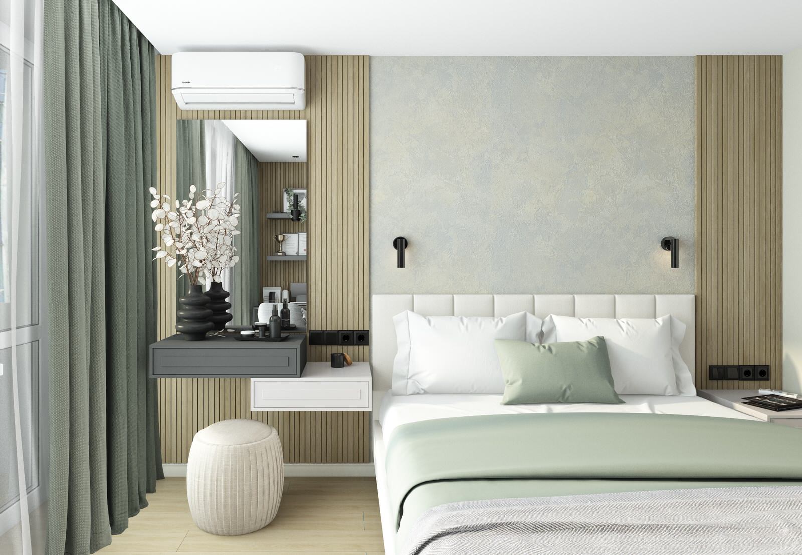 Спальня из проекта 3-х комнатной квартиры для молодой семьи.