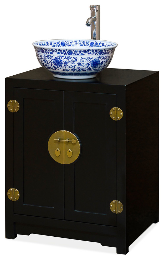 Elmwood Chinese Ming Vanity Black Asian Bathroom Vanities And Sink Consoles by