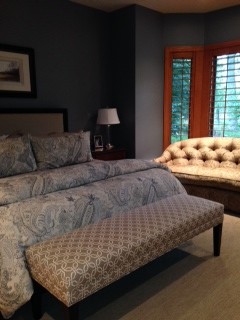 Bedroom - large transitional master bedroom idea with brown walls