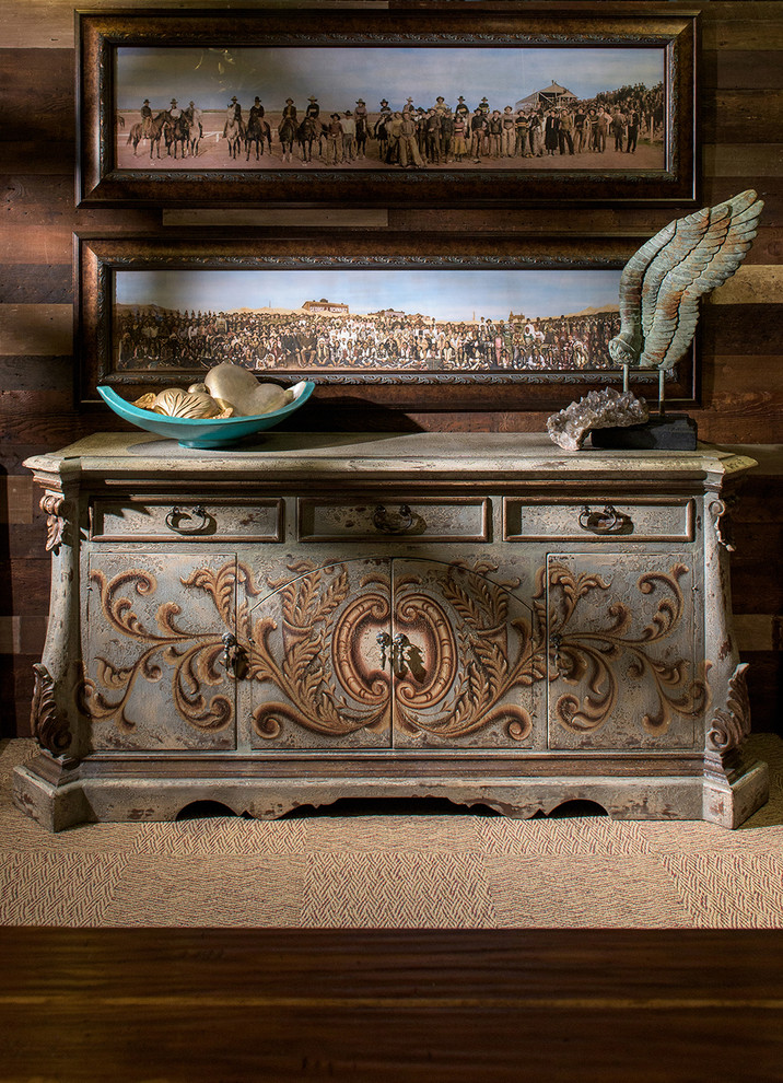 Entry hall - large rustic entry hall idea in Dallas