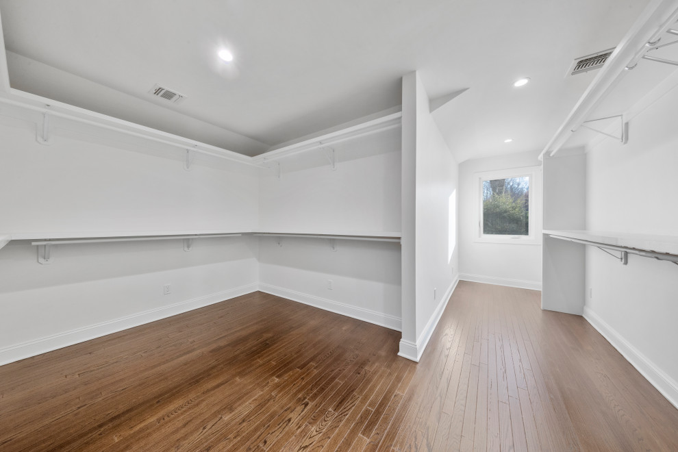 Walk-In Closet with Wraparound Shelving
