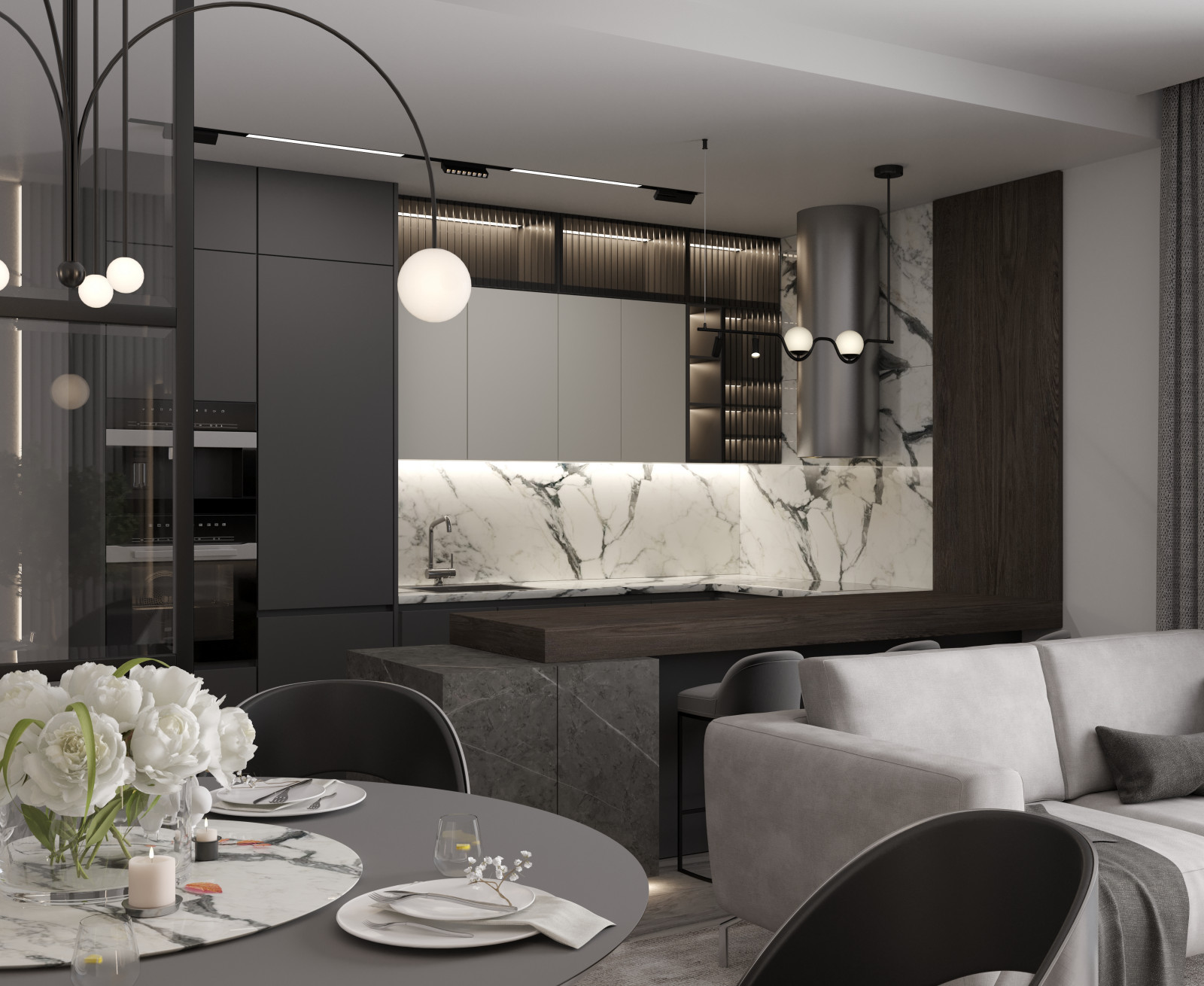 Кухня + Гостиная