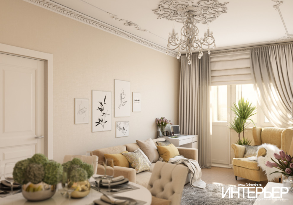 Дизайн-проект гостиной в г.Кисловодске в пастельных тонах