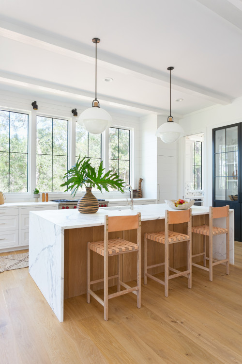 waterfall kitchen island with seating