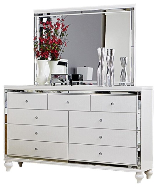 Acevo Modern Mirrored Dresser And Mirror Bright White