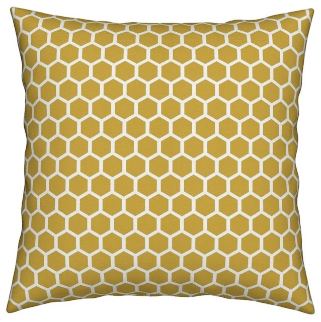 Honeycomb Gold Bee Mustard Geometric Hexagon Throw Pillow