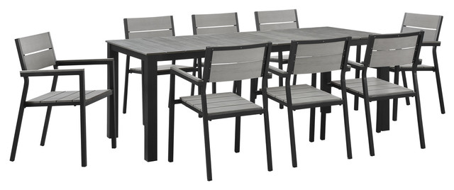 Modway Maine 9 Piece Patio Dining Set In Brown Gray Finish EEI-1753-BRN-GRY-SET