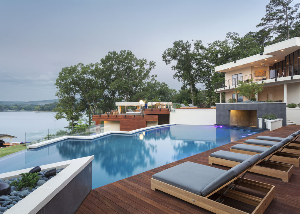 Design ideas for a contemporary infinity pool in Little Rock.