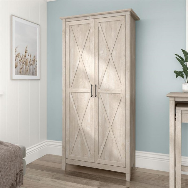 Pemberly Row Tall Storage Cabinet with Doors in Washed Gray ...