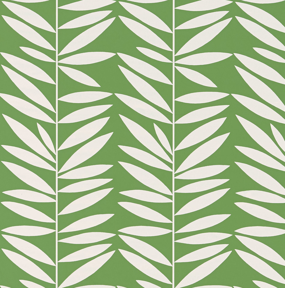 Schumacher Leaf Stripe Printed Wallpaper Contemporary Wallpaper