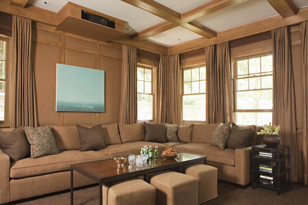 Transitional enclosed home theater photo in Los Angeles with a projector screen