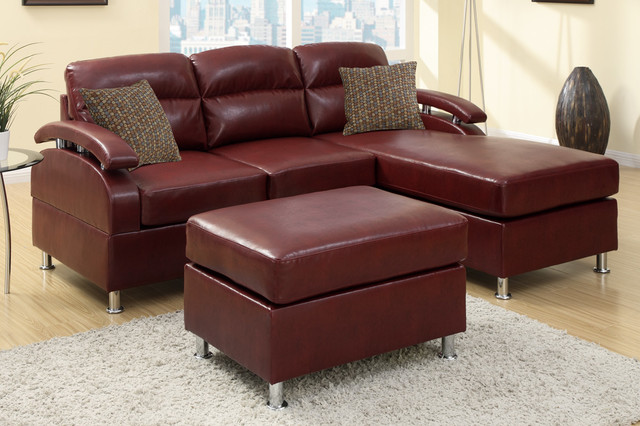 Modern Small Burgundy Leather Sectional Sofa Reversible Chaise Home Design Jpg