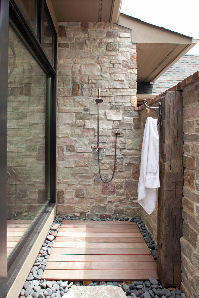 Photo of a country patio in Minneapolis with an outdoor shower.