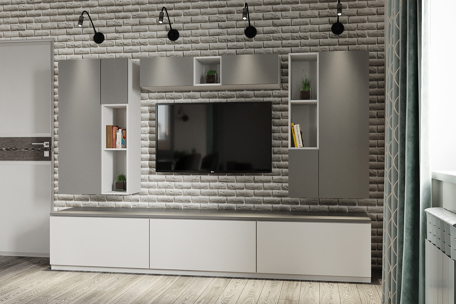 Кухня-гостиная. Вариант в холодных тонах.