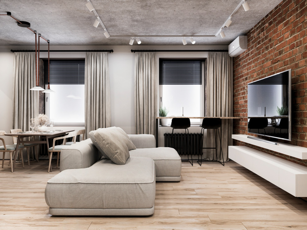 КУХНЯ-ГОСТИНАЯ В СТИЛЕ ЛОФТ, 45 КВ.М