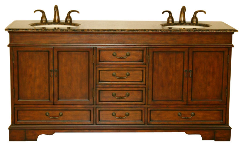 72 Inch Brown Double Sink Bathroom Vanity, Choice of Top - Traditional ...
