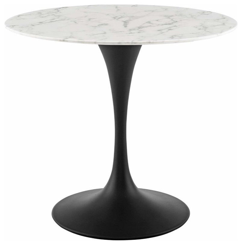 Modway Lippa 36" Round Artificial Marble and Metal Dining Table in Black/White