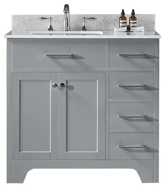 36" Single Sink Bathroom Vanity With Carrara Marble Top - Transitional ...