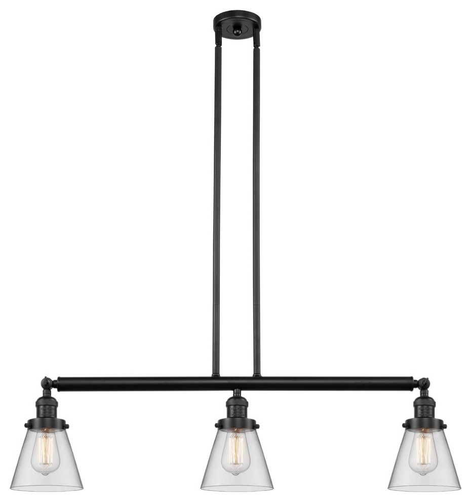 Innovations Small Cone 3-Light Island Light, Oiled Rubbed Bronze, Clear Glass