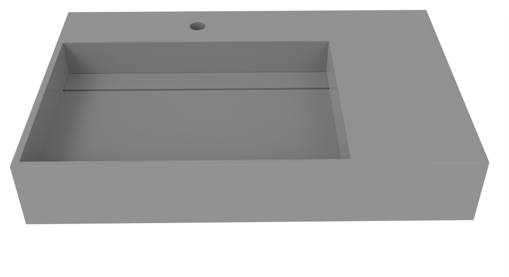 Juniper Wall Mounted Countertop Concealed Drain Basin Sink, Gray, 30", Left Basin, Standard