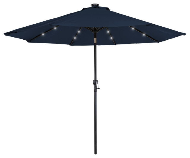9ft Solar Lighted Outdoor Patio Umbrella With Hand Crank and Tilt Navy