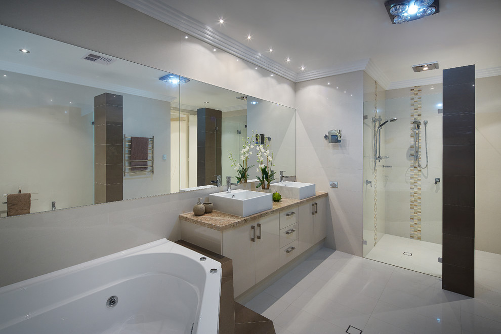 Inspiration for a large contemporary master bathroom in Perth with beige walls.
