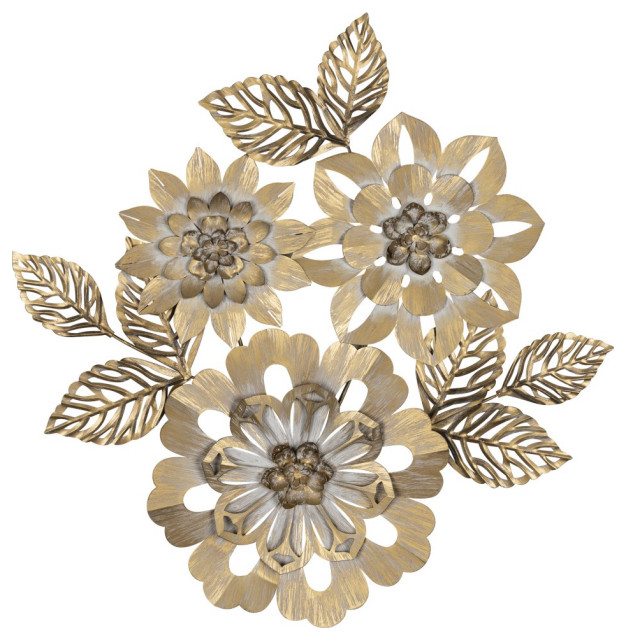 Golden Metallic Flower Wall Decor Farmhouse Metal Wall Art by