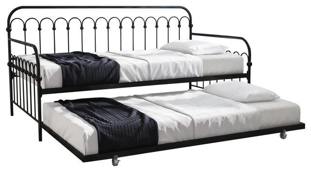 Novogratz Bright Pop Metal Daybed With Roll Out Trundle, Black